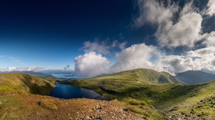 Panoramic view of Mangerton Mountain on a summer morning in Ireland.