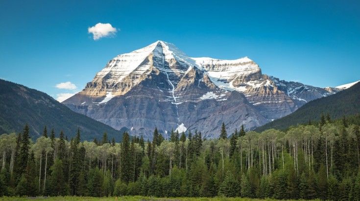 The view of Mount Robson from the visitor center on a beautiful summer day.