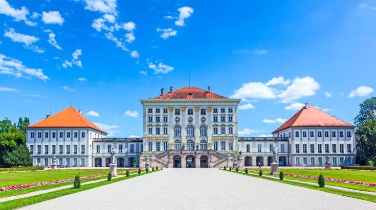 A picturesque view of the Nymphenburg Palace in Munich, Bavaria.