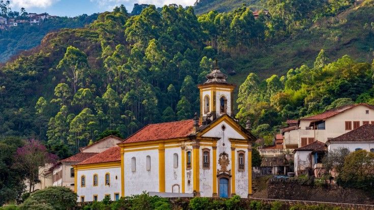 Old Baroque church on top of the hill in the historic city of Ouro Preto.