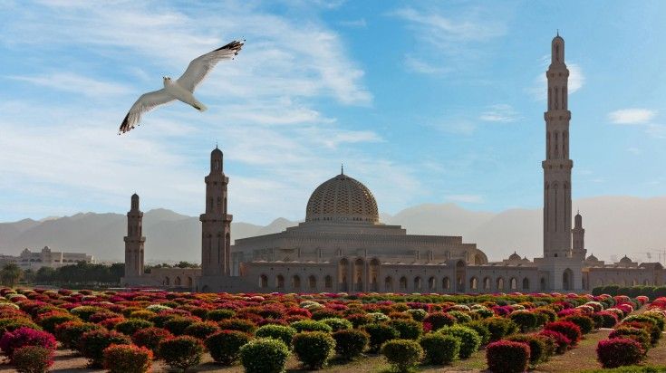 Sultan Qaboos Mosque during spring in Oman. Sultan Qaboos Mosque during spring in Oman.