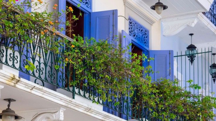 See balconies filled with plants while spending two week in Panama City.