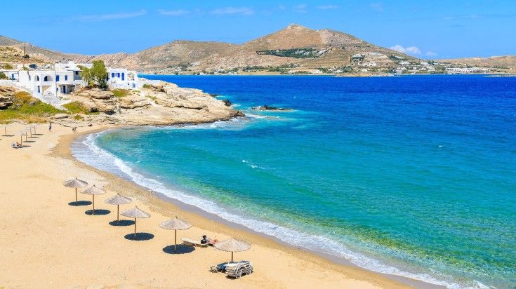 The view of Paros Island on a clear day in Greece.