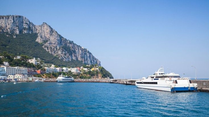 A ferry heading to Capri. A ferry heading to Capri.