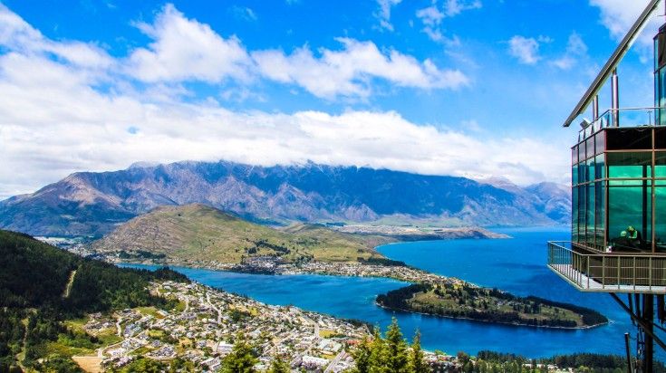 Aerial view of Queenstown on a clear day in New Zealand.