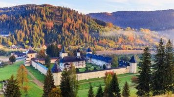 A view of Sucevita Monastery in Bucovina in Romania during 4-day stay