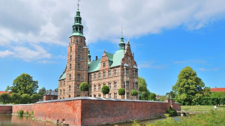 The close up view of Rosenborg Castle on a clear day in Copenhagen.