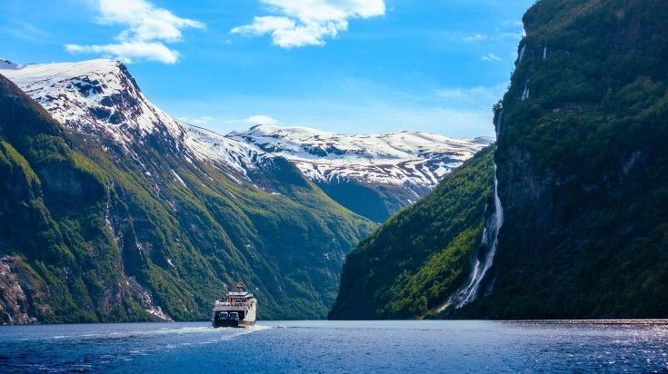 Cruise in Sognefjord on a clear day in Norway.