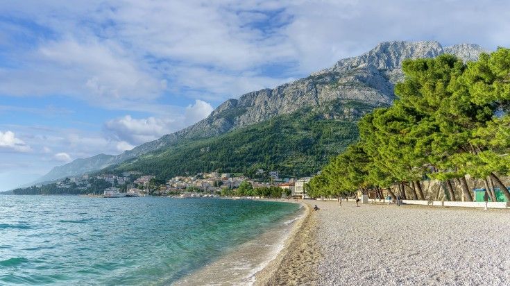 Landscape of Baska Voda Beach on a cloudy day in Split.