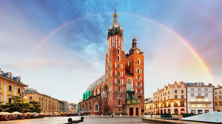 St. Mary's Basilica in main square of Krakow, a popular place to visit in P