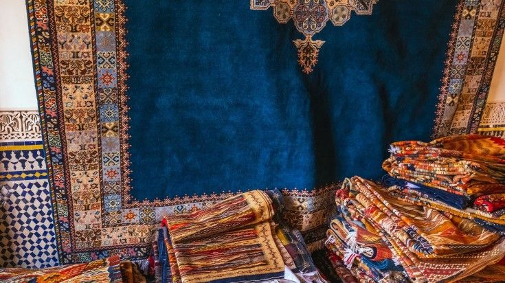 Tazenakht carpets displayed in Taliouine.