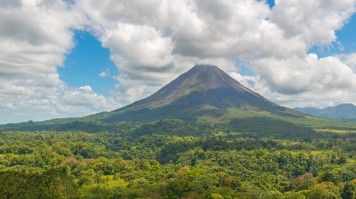 The Arenal Volcano and the rainforest around it.