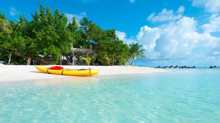 A kayaking boat on a beach at San Andres at the Caribbean.