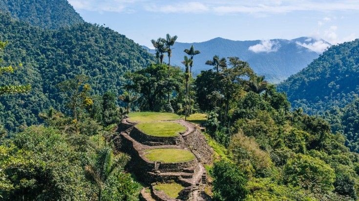 Santa Marta city is one of the top trekking destinations in Colombia. Get this panoramic view on the terraces of the Lost City trek while spending 8 days in Colombia.