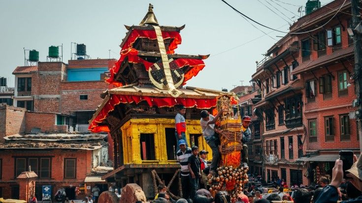 Locals gathered to see the chariot being pulled during Bisket Jatra.