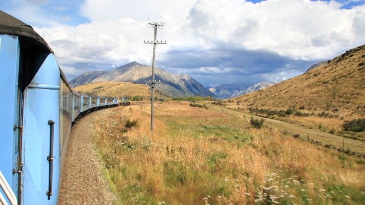 TranzAlpine Express Train travels through the Southern Alps.