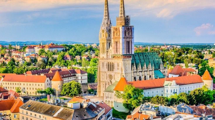 Aerial view on Cathedral in Zagreb city during summer evening.