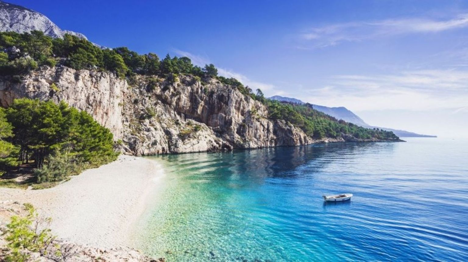The view of Nugal Beach on a clear day in Croatia in July.