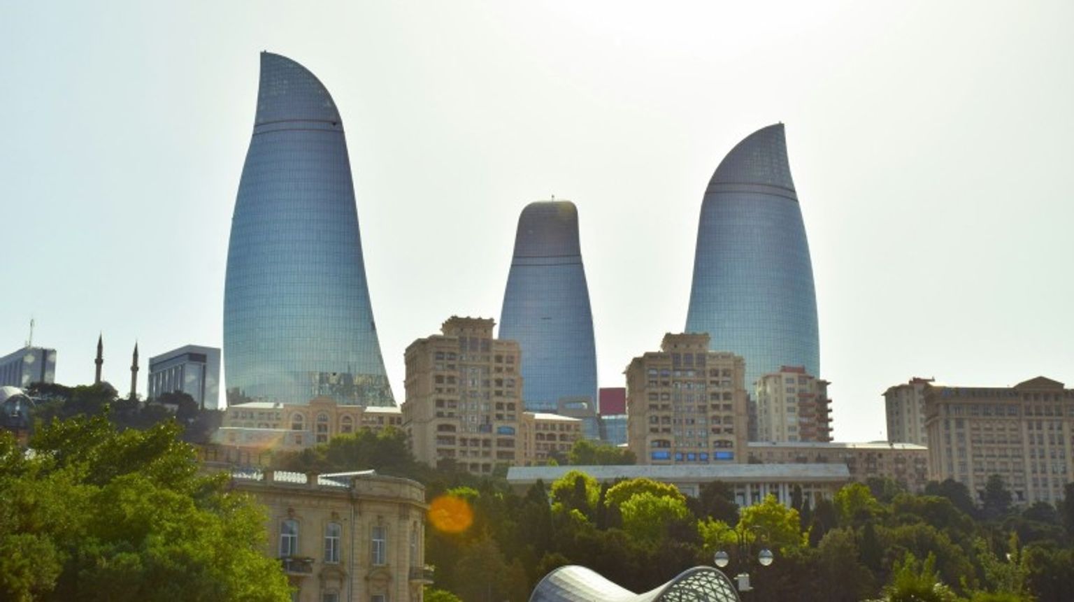 The iconic Flame Towers of Baku are inspired by Azerbaijan's long history with fire worshipping. Flame Towers in Baku is iconic to the city and to Azerbaijan