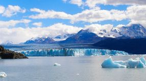 The panoramic view of Upasala Glacier on a sunny day in Argentina.