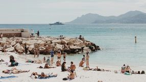 Beach in Cote d Azur filled with people on a vacation in France