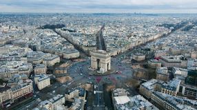 Aerial view of Arc de triomphe in Paris during 6 days in France