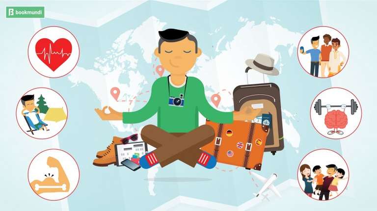 A infographic showing how travel improves heart rate, muscle and bone health, cognitive skills, social skills and others.