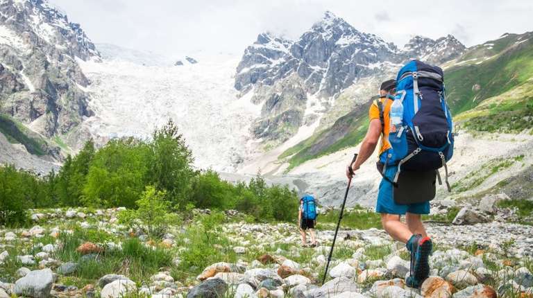 Two tourist trekking in Patagonia in May.