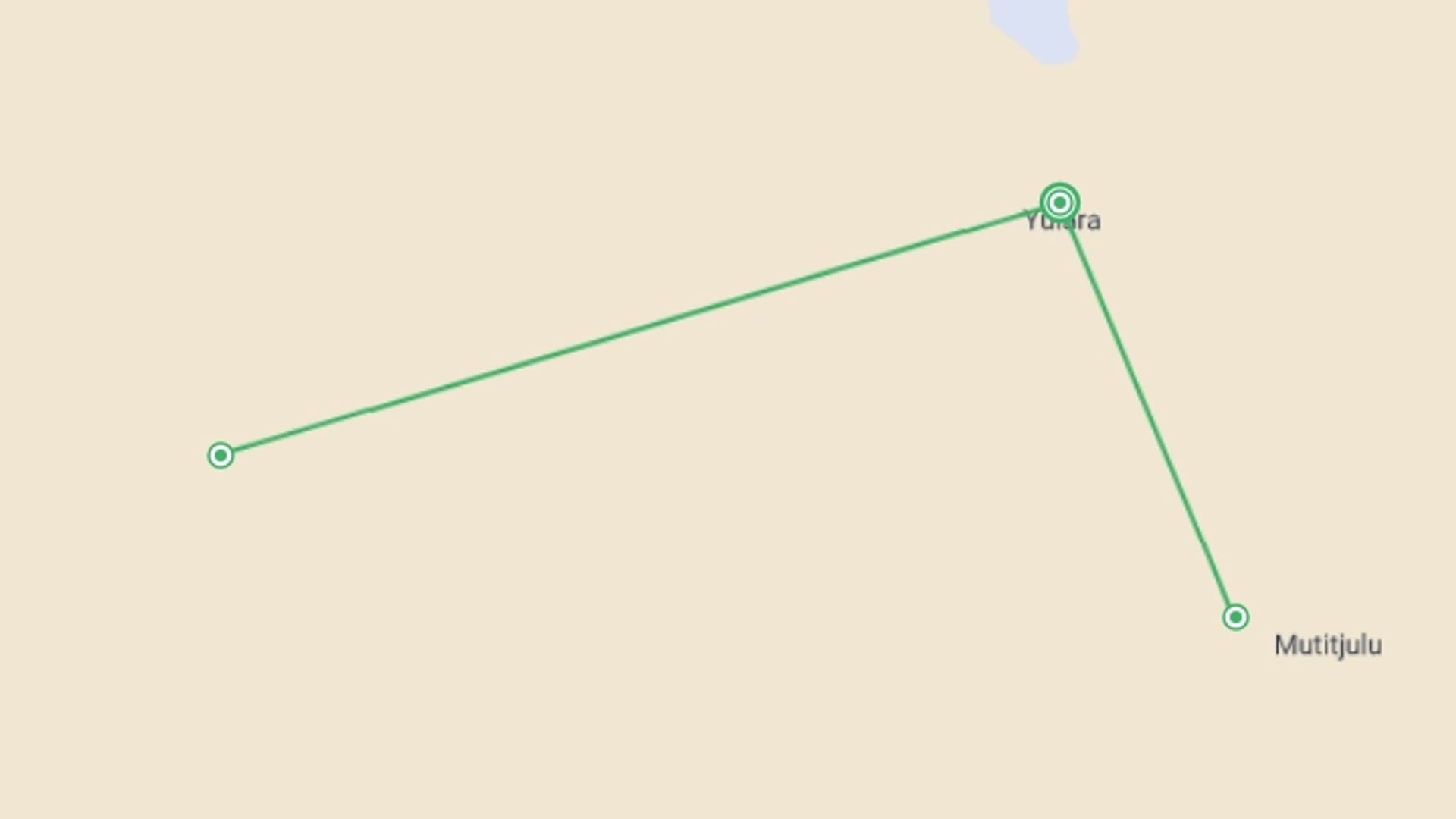 A map showing the tour itinerary for the trip: Heart of Australia Uncovered - 5 days, starting in Yulara, Australia and ending in Yulara, Australia going through 1 other destinations.
