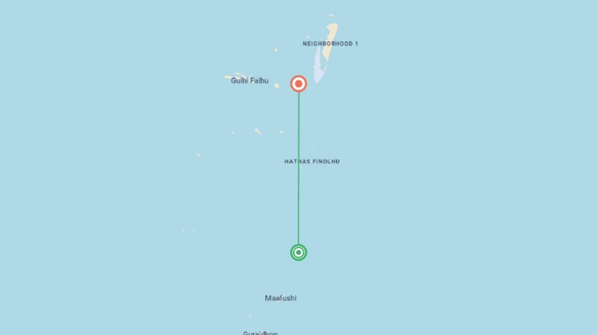 A map showing the tour itinerary for the trip: Maldives Gaafaru Explorer - 5 days, starting in Male, Maldives and ending in Male, Maldives going through 1 other destinations.