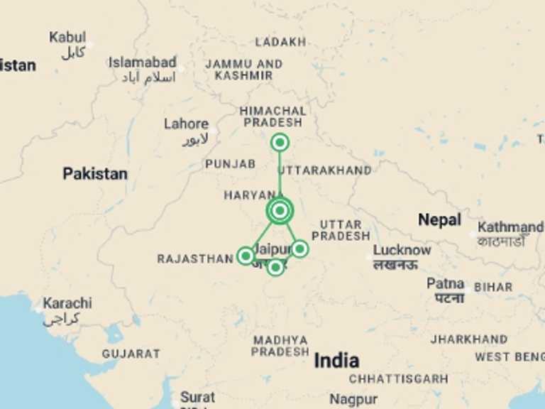 Map of India Art and architecture Tour with 4 destination visits for the trip: Taj and Raj - 12 Days