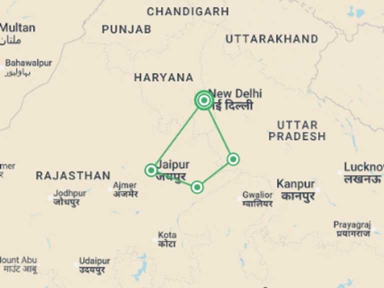 Map of India Art and architecture Tour with 3 destination visits for the trip: Taj Express - 8 days