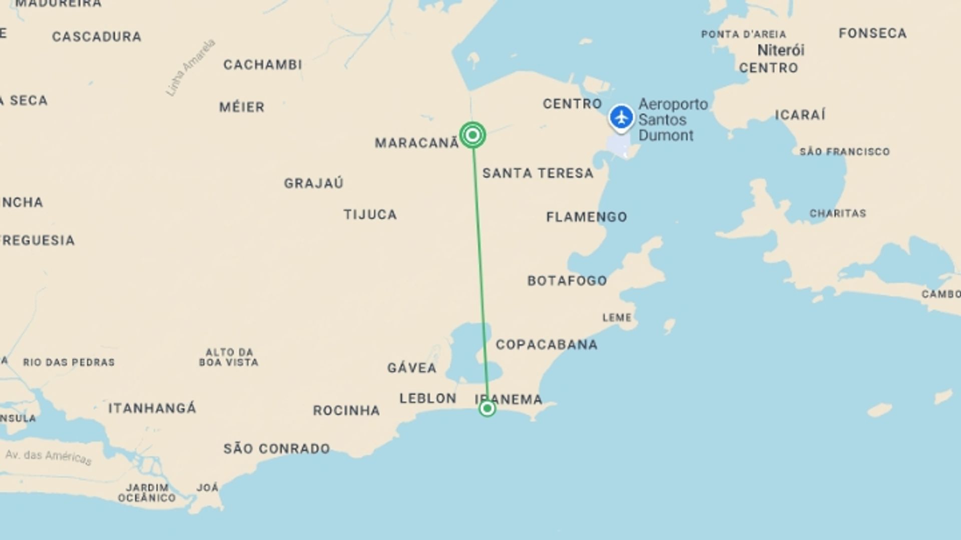 A map showing the tour itinerary for the trip: Ultimate Rio Carnival Experience, starting in Rio de Janeiro, Brazil and ending in Rio de Janeiro, Brazil going through 1 other destinations.