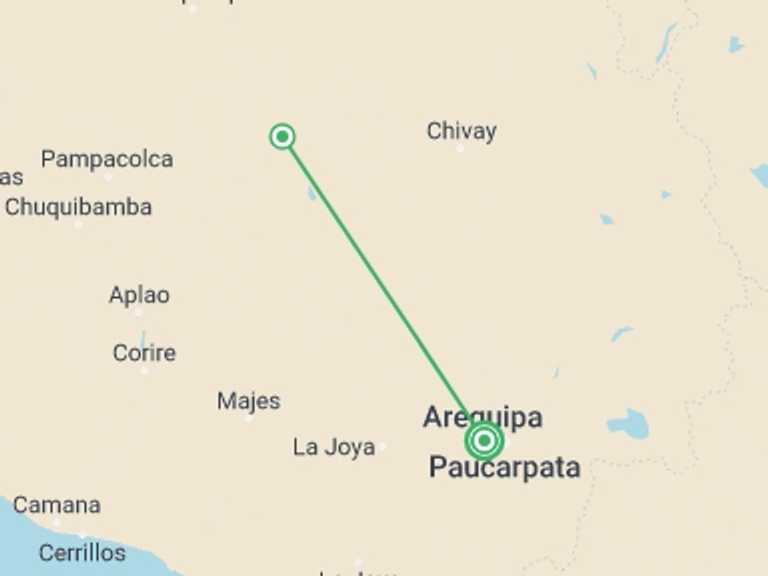 Map of Arequipa Tour with 2 destination visits for the trip: Arequipa And Colca Canyon