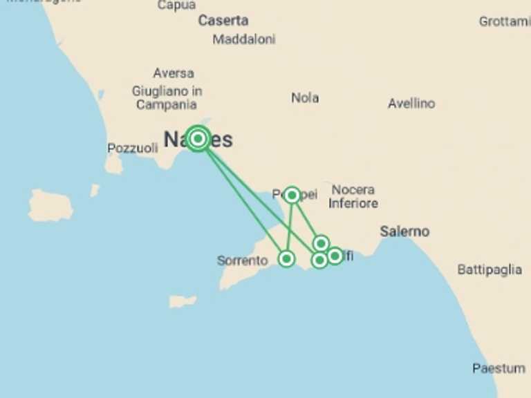 Map itinerary of Italy Tour in Spring with 6 destination visits for the trip: Amalfi Coast Walking - Agriturismo