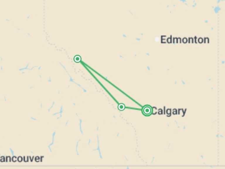 Map of a Sightseeing Tour with 4 destination visits for the trip: 6 Day Ultimate Canadian Rockies Experience