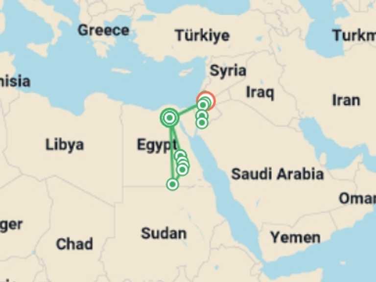 Map itinerary of Cairo Tour in April 2026 with 8 destination visits for the trip: Best of Egypt & Jordan