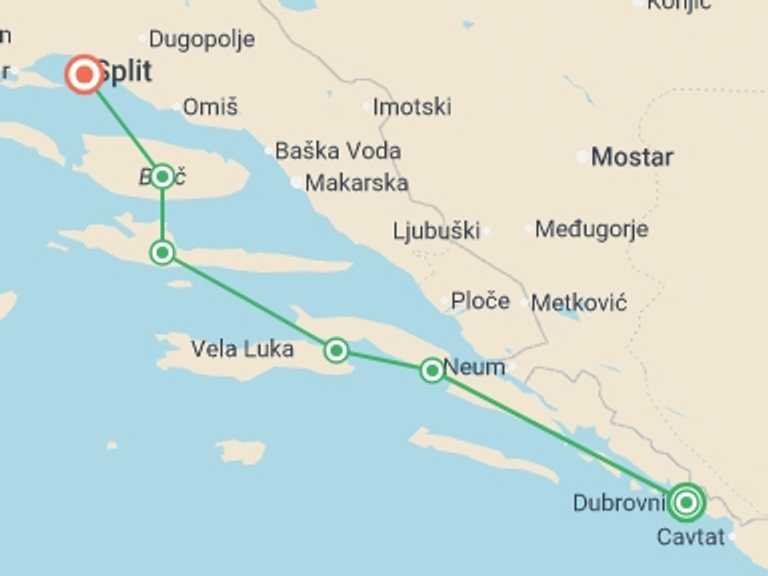 Map of Croatia Sailing, yachting and motor boating Tour with 6 destination visits for the trip: Croatia Island Express Premium - 6 Days