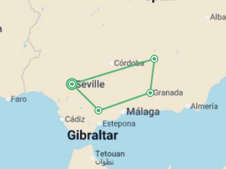 Map of Granada Explorer Tour with 4 destination visits for the trip: Spain: Cultural Traditions & Hiking the Caminito del Rey