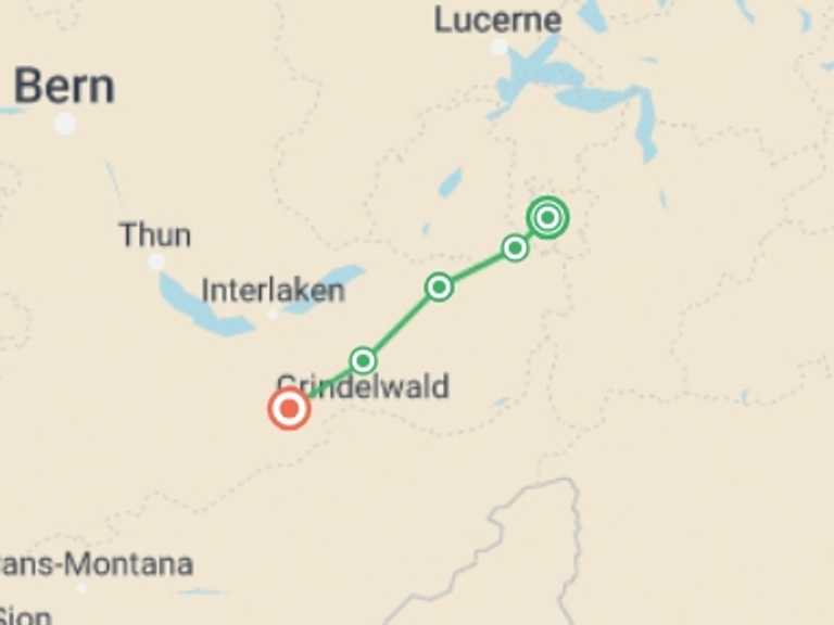 Map of a Trekking and Hiking Tour with 6 destination visits for the trip: Walking the Bernese Highlights East