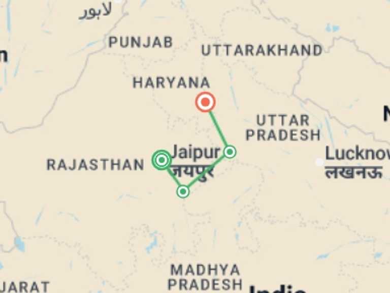 Map of Asia Tour with 4 destination visits for the trip: India: Golden Triangle
