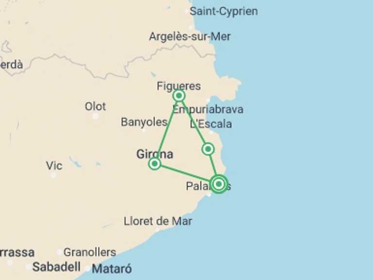 Map of Europe Tour with 5 destination visits for the trip: Classic Catalan Cycling