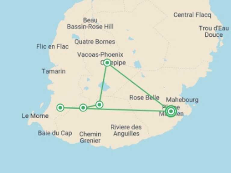 Map itinerary of Africa Tour in September 2026 with 1 destination visits for the trip: Mauritian Wonders (4* Hotel)