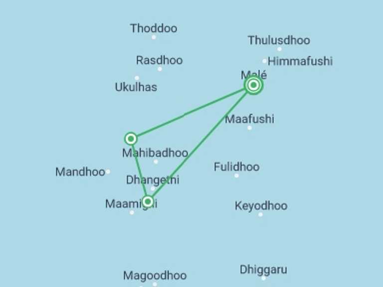 Map of a Eco Tour with 3 destination visits for the trip: 3N Marine Life Break