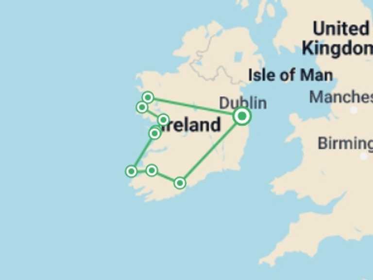 Map of Ireland Tour with 10 destination visits for the trip: Great Atlantic Adventure