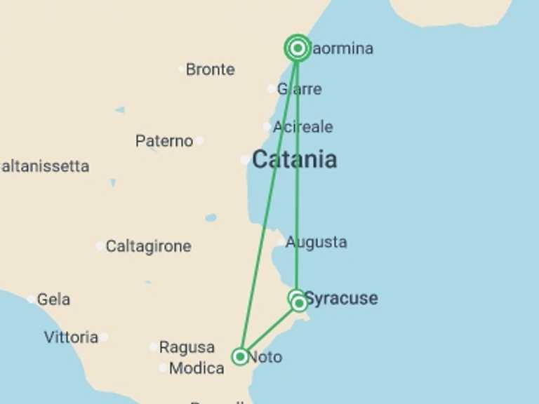 Map itinerary of Mediterranean Tour in April 2026 with 1 destination visits for the trip: Discovering Taormina