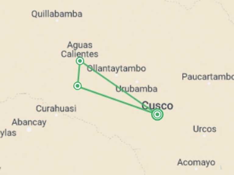 Map of South America Tour with 4 destination visits for the trip: Salkantay Trek & Machu Picchu