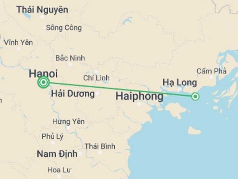 Map itinerary of Hanoi Tour in September 2027 with 2 destination visits for the trip: Hanoi – Halong 4 Days Overnight On Board