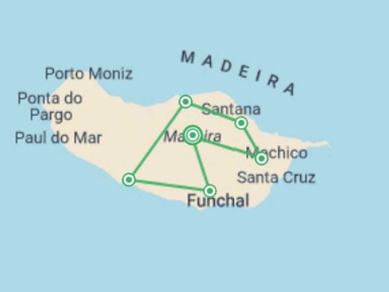 Map of Portugal Tour with 5 destination visits for the trip: Discover Madeira, Self-drive