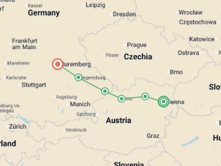 Map itinerary of Vienna Tour in Winter with 6 destination visits for the trip: European Holiday Markets (2026)